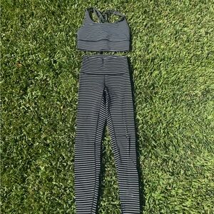 Rare Lululemon Athletica Black and White Striped Leggings Set
